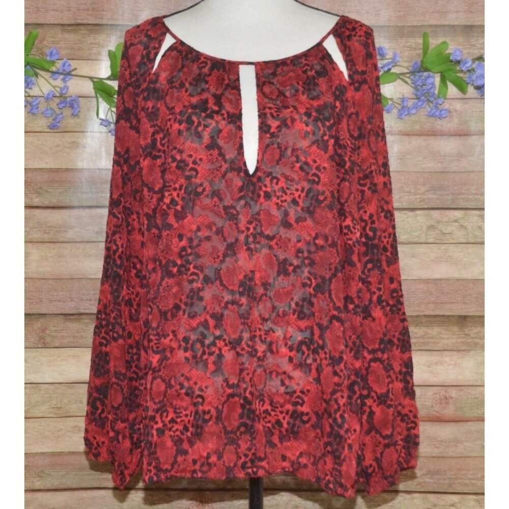 Lane Bryant Womens Sexy Red & Black Animal Print Sheer Blouse Top Plus Size 22W